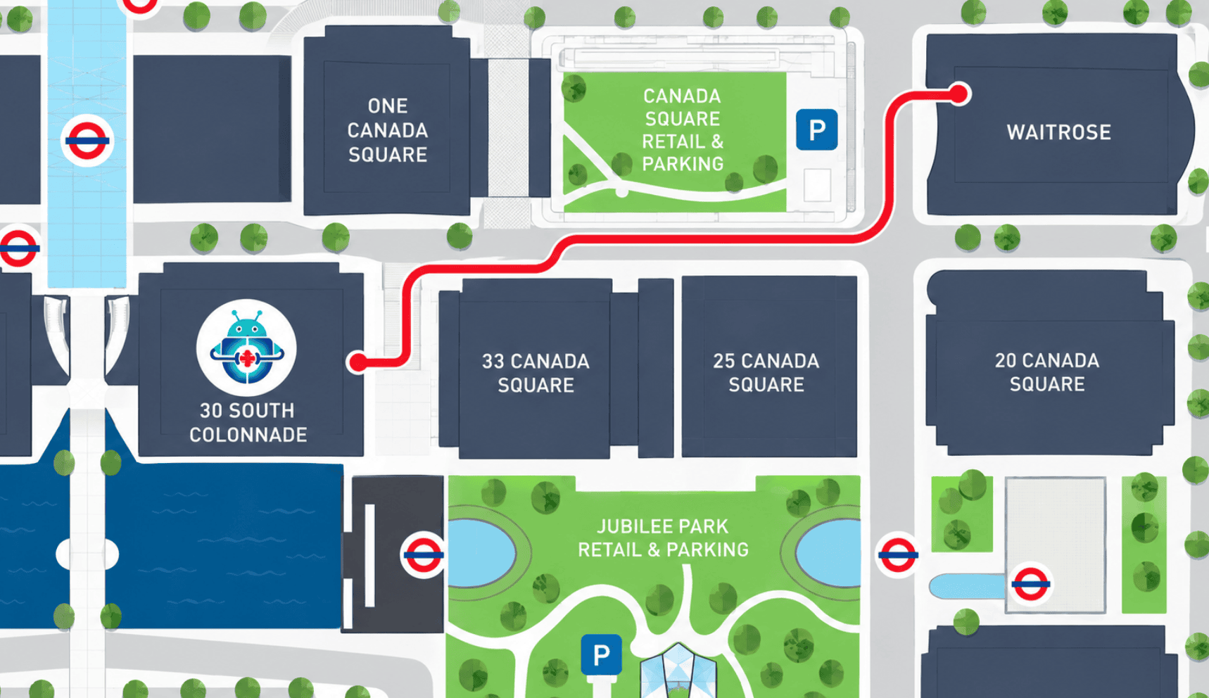 Plan view map of directions from old clinic location to the new clinic location